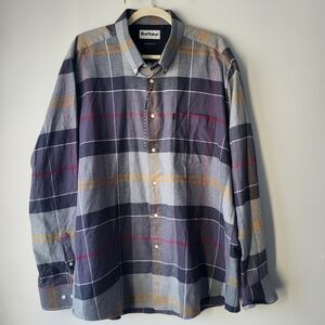 Barbour Men's Gray and Blue Plaid Shirt